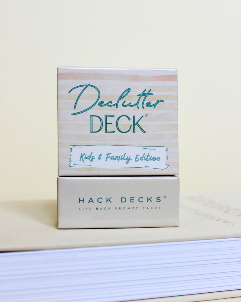 Box of 'Declutter Deck' by Hack Decks on a neutral background