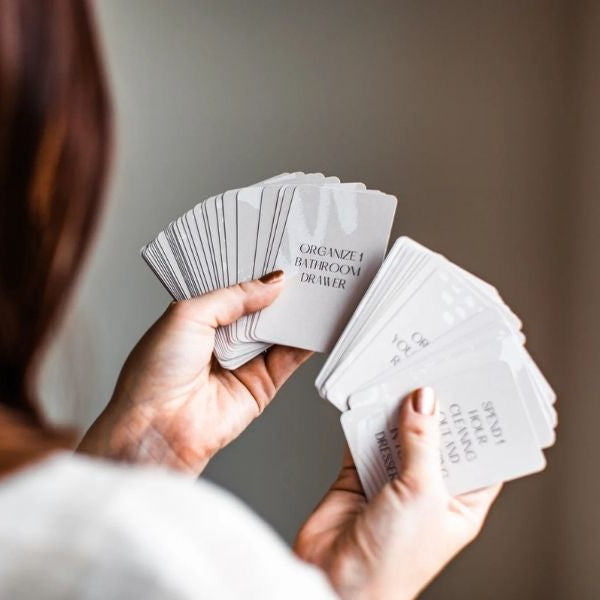 Declutter Deck by Hack Decks with text on cards on a neutral background