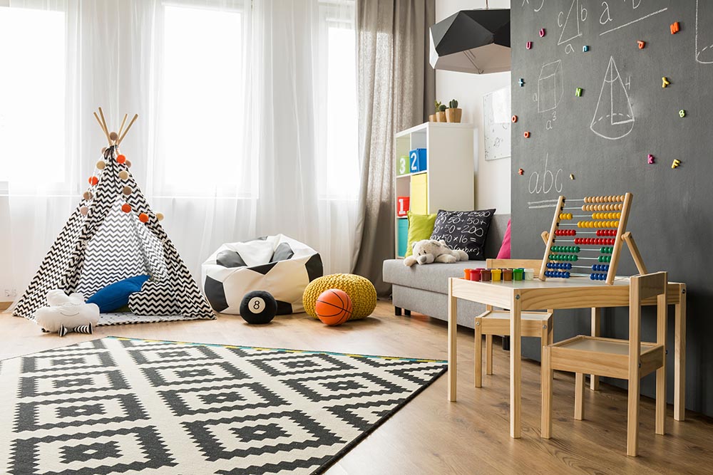 Children's playroom with toys and furniture