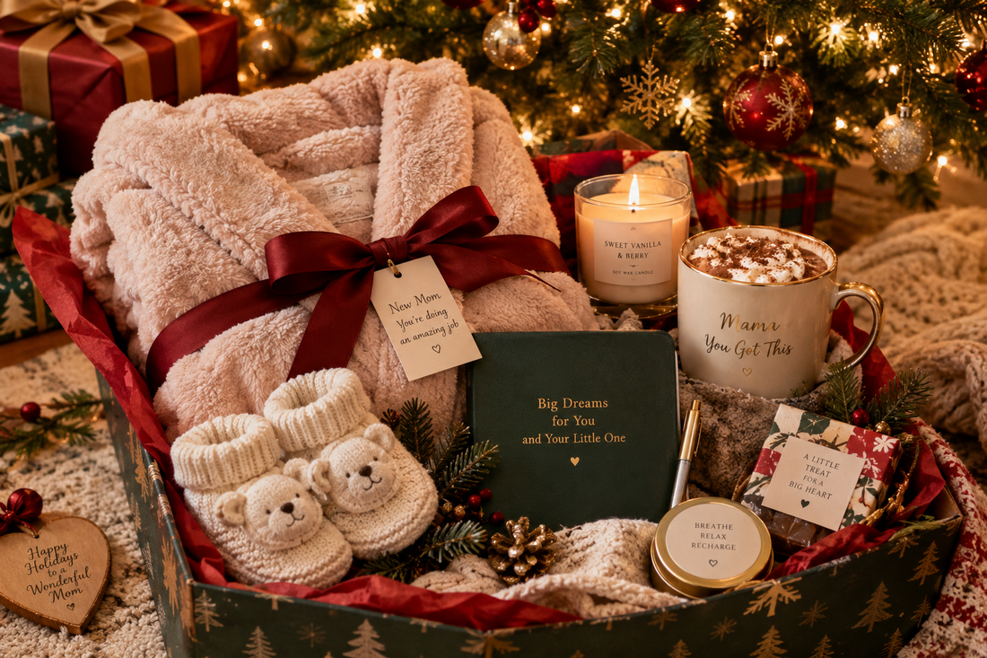 Hack Decks article featuring thoughtful holiday gift ideas for new moms that focus on supporting and caring for her