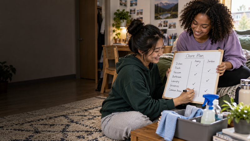Hack Decks article about dividing college roommate chores fairly and creating a simple system students can actually maintain