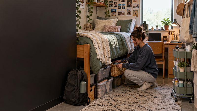 Hack Decks article featuring practical dorm room hacks and organization ideas for new college students