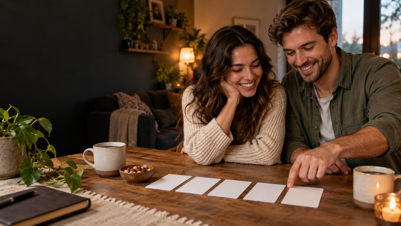 Hack Decks article featuring five real Date Deck prompts with fun, easy date night ideas for couples