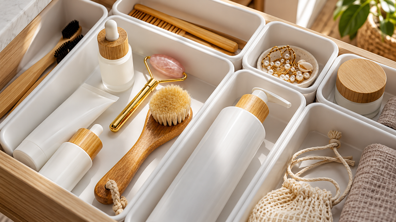 Hack Decks article about organizing bathroom drawers with Declutter Deck using simple step-by-step decluttering prompts