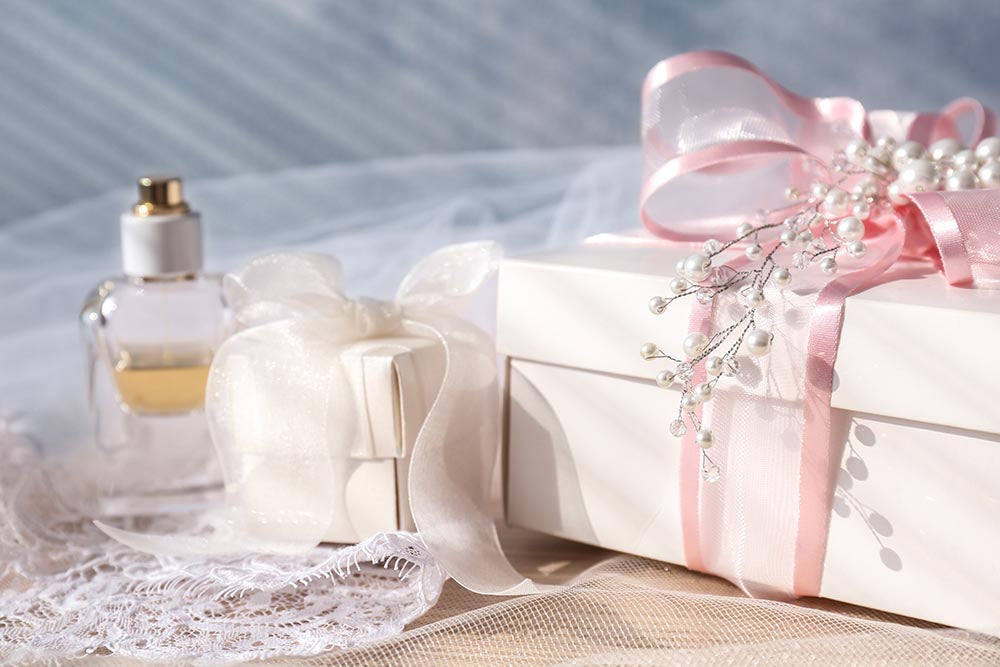 Pink engagement gift box with ribbon