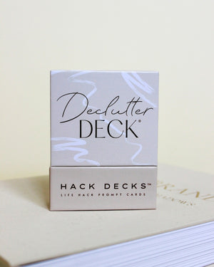 Box of 'Hack Decks' Declutter Deck on a light background