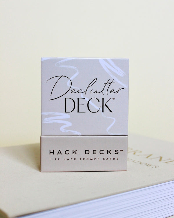 Box of 'Hack Decks' Declutter Deck on a light background
