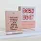 Dorm Deck prompt card on a white surface with a light background