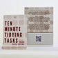 Box of Ten Minute Tidying Tasks from Hack Decks on a white background displaying QR code and instructions