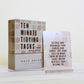 Box of Ten Minute Tidying Tasks Declutter Deck and prompt card example from Hack Decks on a white background